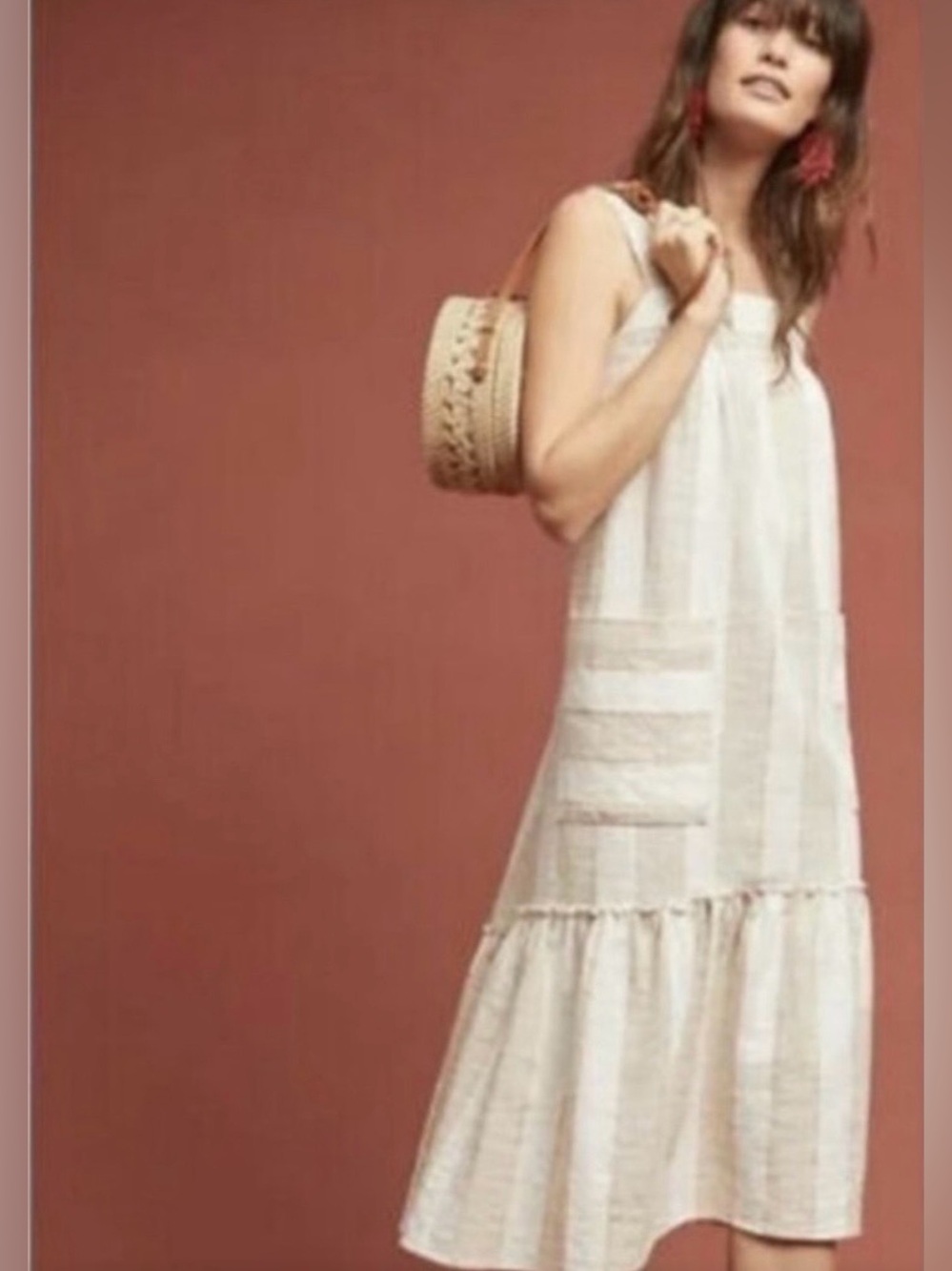 Maeve Cream Sleeveless Tiered Cotton Midi Dress